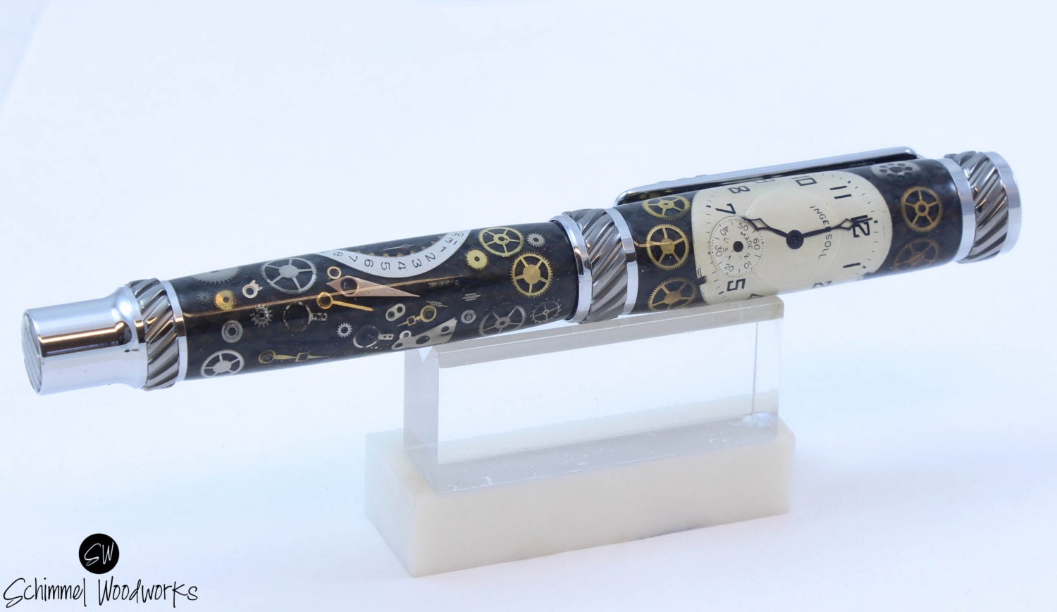 Watch Parts Steampunk Schimmel Pen, Fountain Pen. Black and