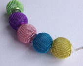 Multicolour mesh bead necklace - quirky jewellery - disco beads - green purple pink blue yellow - rainbow etsyuk etsy uk