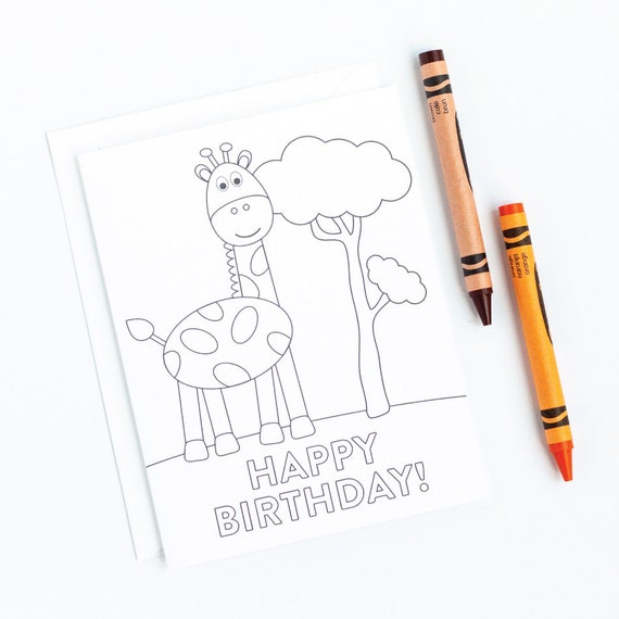 SALE Happy Birthday Coloring Card - Giraffe Birthday Card - Birthday Card for Kids - Birthday ...