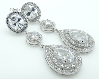 Wedding Earrings Bridal Earrings Bridesmaid Earrings Dangle Earrings cubic zirconia Ear Posts Wedding Jewelry