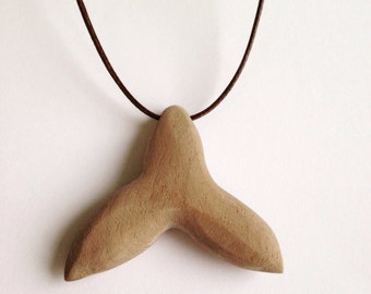 Necklace wooden pendant whale queue wooden handcarved jewelry