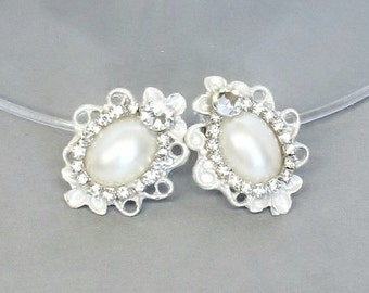 Pearl Bridal Earrings- Vintage-Inspired Statement Studs- Pearl Studs- Bridesmaid Earrings-Brass Boheme- Rhinestone earrings- Pearl Earrings
