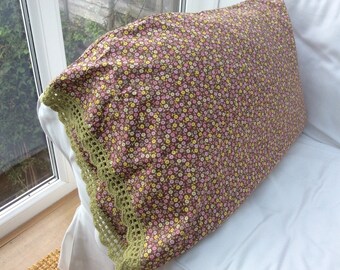 Hand made cotton pillowcase with crochet trim