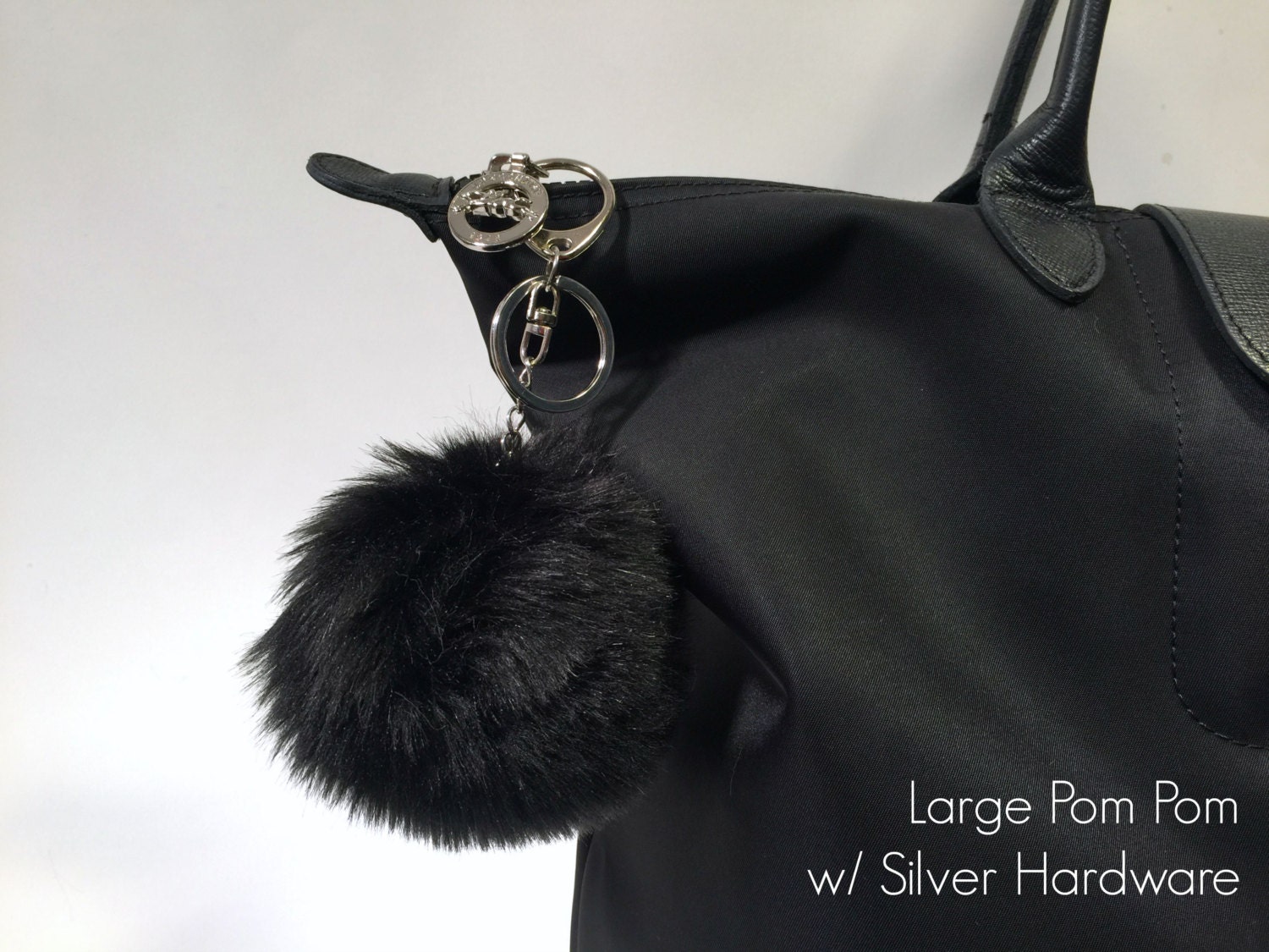 BLACK MINK Faux Fur Pom Pom Keychain and Purse / Handbag Charm