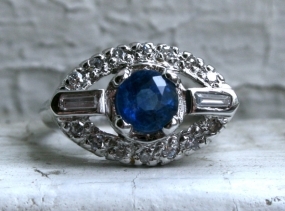 Beautiful Vintage Art Deco Platinum Diamond and Natural Sapphire Engagement Ring - 1.63ct.