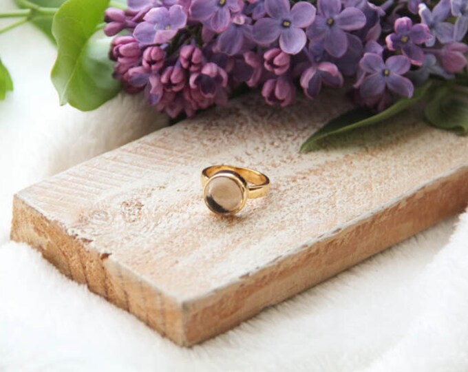 Smoky Quartz Engagement Ring, Smoky Quartz Goldplated Ring