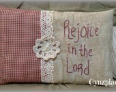 Rejoice In The Lord Redwork Stitchery Pillow