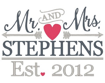 MR & MRS Arrows Wedding Embroidery Design - Instant Download