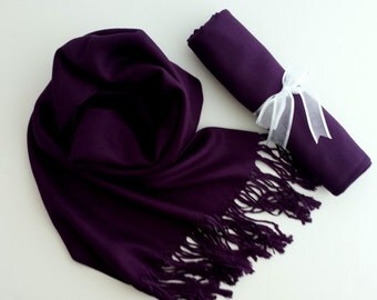 EGGPLANT (Dark Purple) Pashminas. Bridesmaid Dark purple Shawl. Pashmina Scarf. Wedding Favor