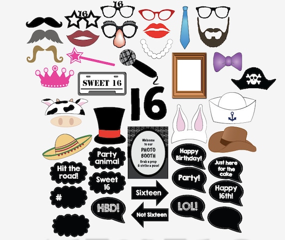 16th birthday photo booth props PRINTABLE sweet 16 party