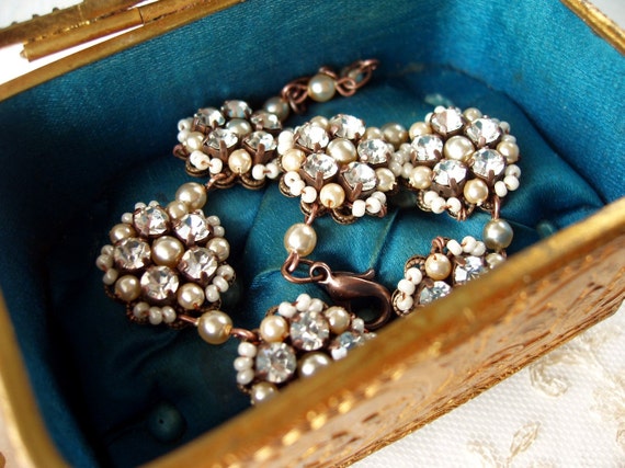 Crystal Jewelry. Crystal Bracelet in Vintage Style. Bridal Bracelet with Crystal Links. Romantic Wedding Bracelets. Romantic Gifts Presents