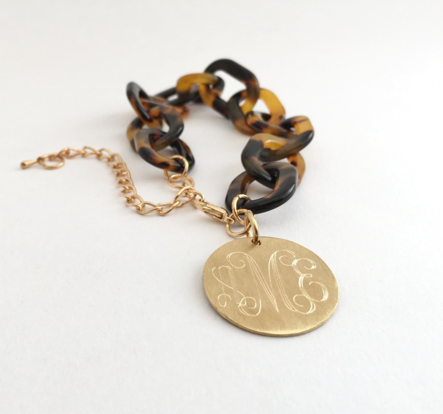 Monogram Tortoise Shell Bracelet with Gold Tone Personalized