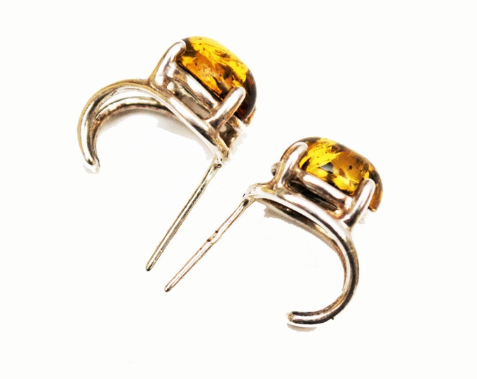 Amber Sterling Earrings pierced stud with half hoop