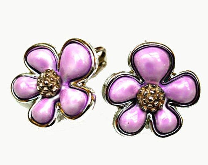 Coro flower earrings - Purple Thermoset - silver - clip on Earring