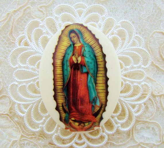 Vintage Colorful Virgin of Guadalupe Cameo by alyssabethsvintage