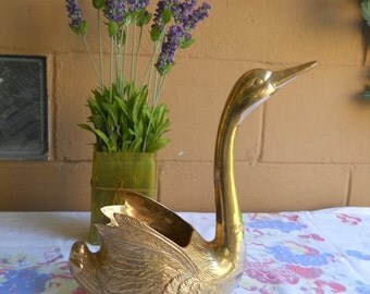 Large Brass Swan Goose Planter Urn Hollywood Regency Free Shipping