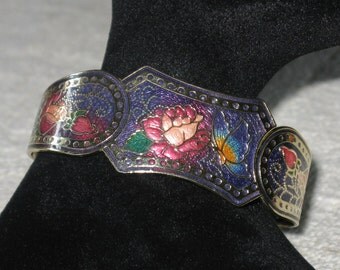 Cloisonné Hinged Golden Metal Bracelet