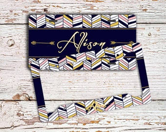 Personalized front license plate or frame, Aztec keychain, Chevron car tag, Tribal bicycle plate, Chevron seat belt strap cover (1426)