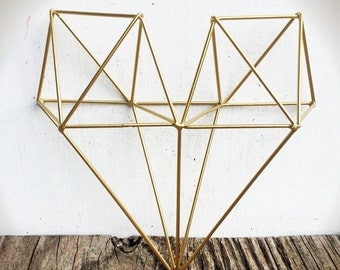 BOLD 3D geometric metal heart wall art // metallic gold leaf // modern tribal wire diamond // boho bohemian chic // wedding nursery decor