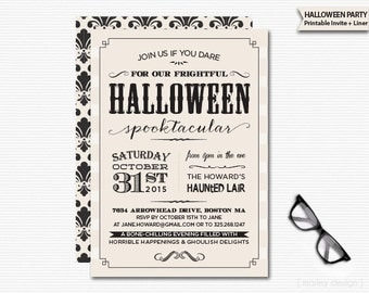 Vintage Halloween Invitation Printable Digital Invitation Typography Black Vintage Colors Spooktakular Halloween Party