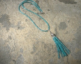 Tassel Necklace, Tassel Jewelry, Gemstone Necklace, Apatite Necklace, Apatite Jewelry, Aquamarine Necklace, Aquamarine Jewelry, Blue Jewelry