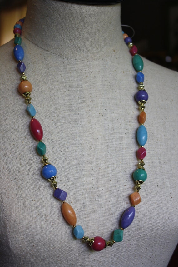 Vintage Genuine Lucite Multi Colored Bead Necklace