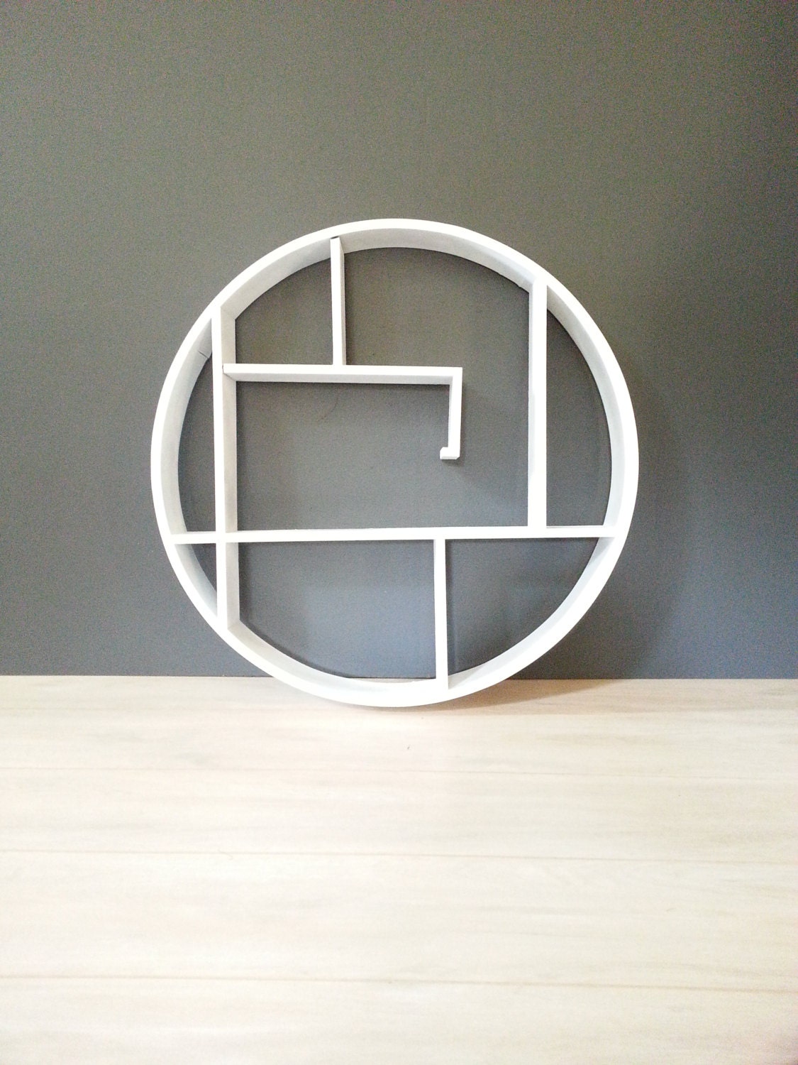 Large Mid Century Circular Wall Shelf / Curio Display / Geometric Pattern Bentwood Bookshelf