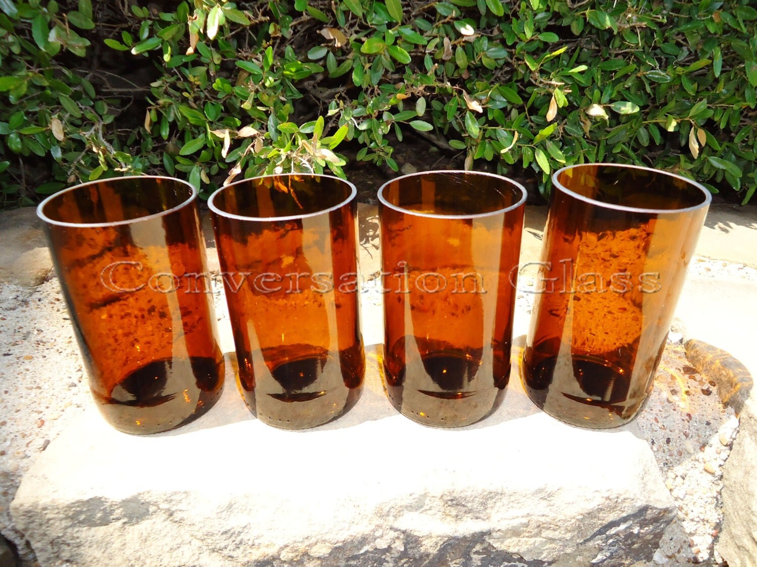 Beer Bottle Glasses made from Recycled Beer Bottles in Amber