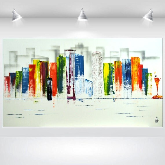 acrylic abstract painting skyline NEW YORK wall by EttisGallery