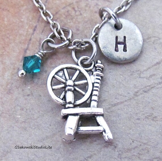 Items similar to Spinning Wheel Charm Necklace, Personalized Antique