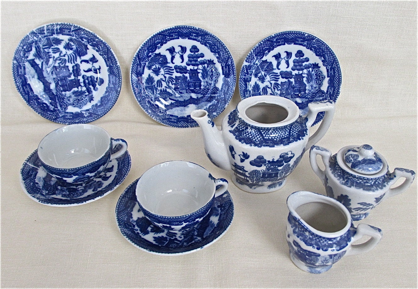Occupied Japan Childrens' Blue Willow Ware Tea Set 11