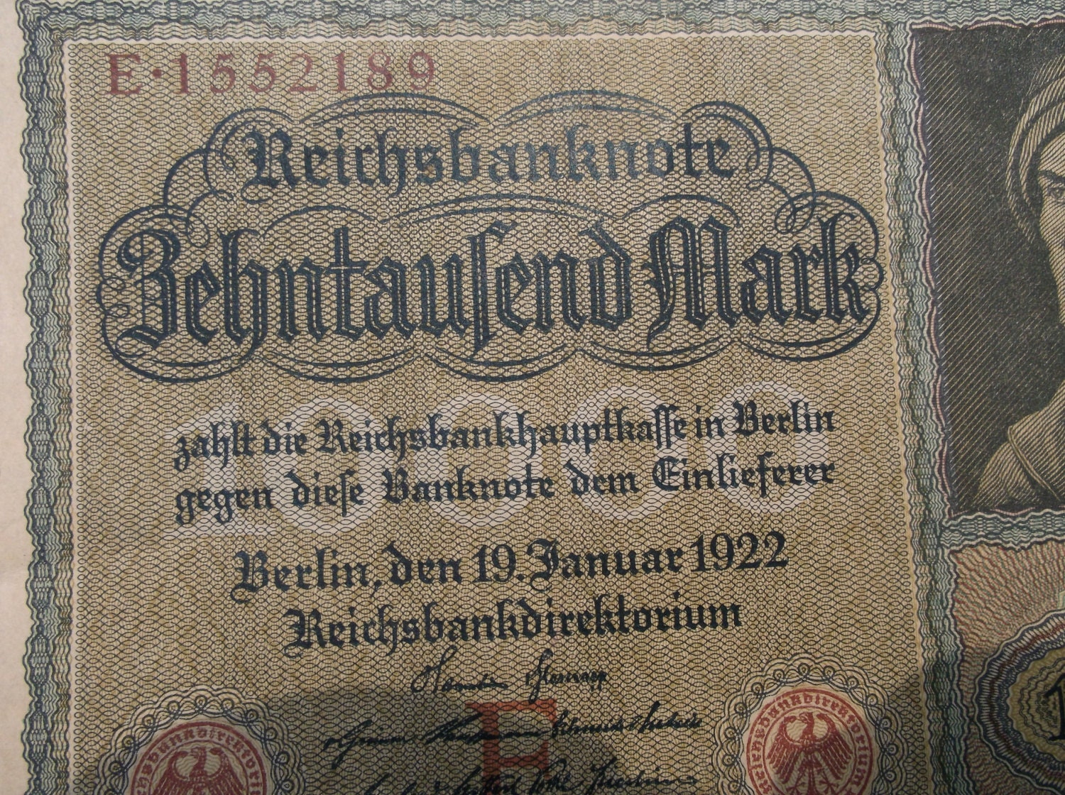 reichsbanknote behntaufend mark 1922