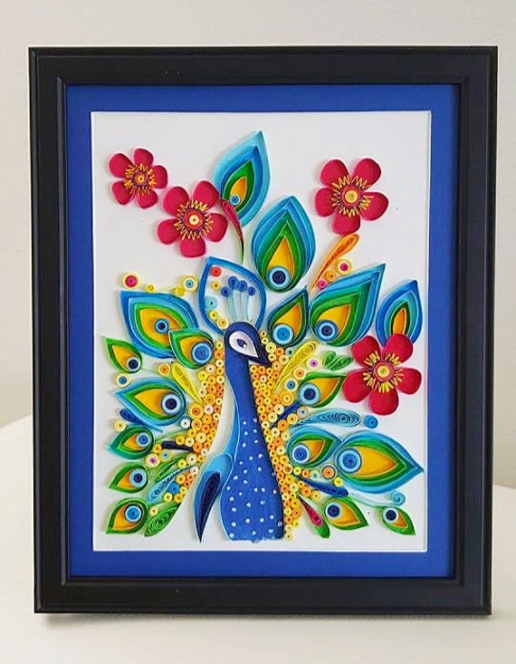Paper Quilled Peacock Bird Wall Home Decor Art Painting Print Wall Hanging Paper Quilling Patterns Paper Quilling Designs Paper Quilling