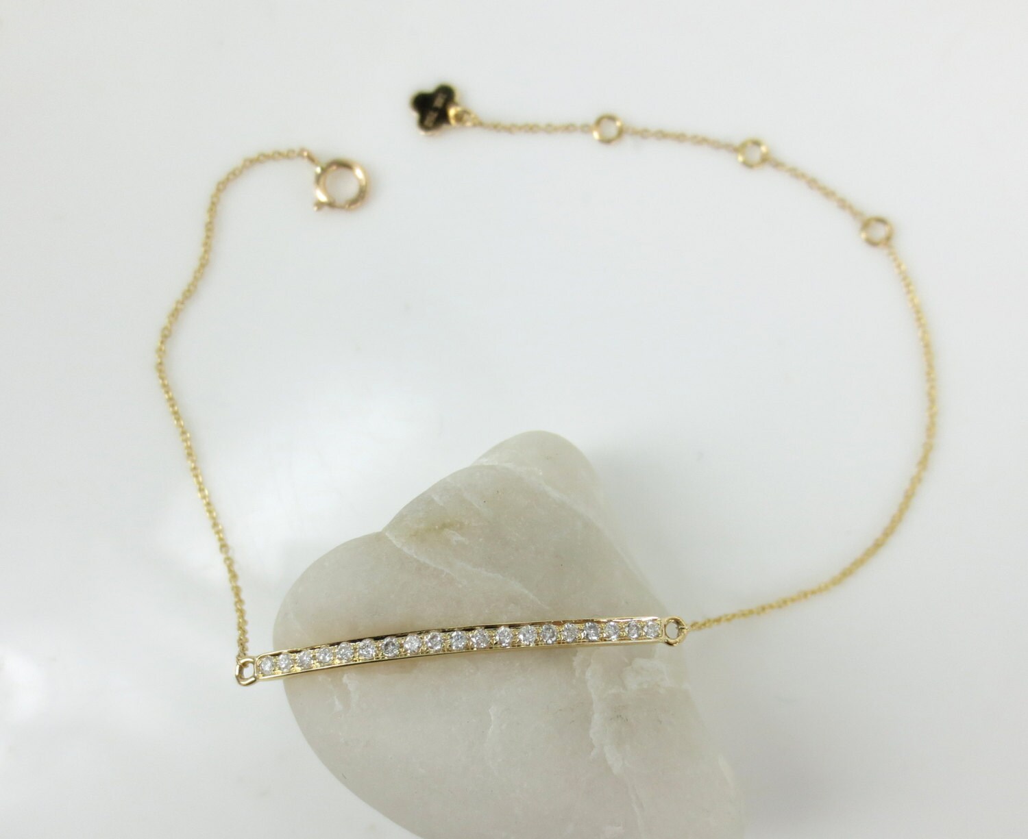 Diamond Pave Bar Charm Bracelet set in 18k Yellow Gold.