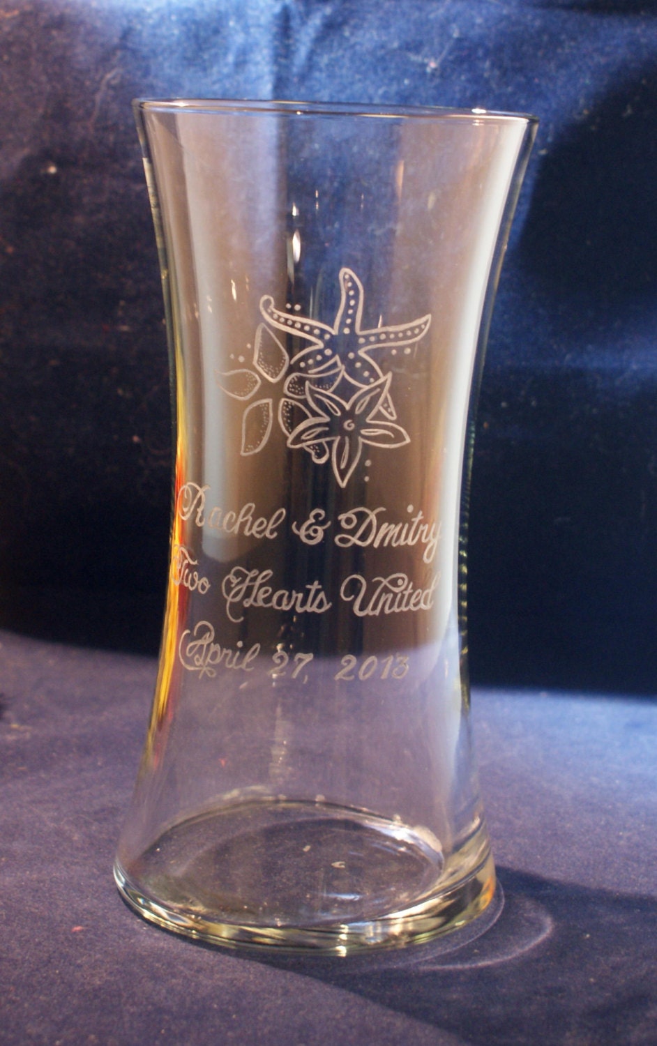 One Personalized 8 x4 Vase with engraved Starfish Design