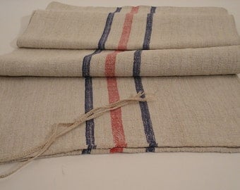 Grain Sack / Antique stairruner / Upholstery fabric / Grainsack / Blue and red stripes