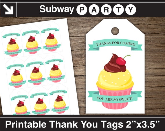 printable cupcake party thank you tags favor bag labels