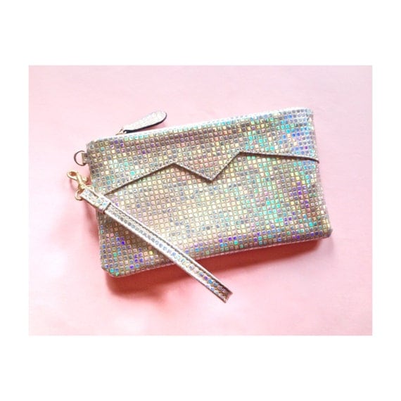 ... Clutch bag with wrist strap  multi color beige gold  party purse