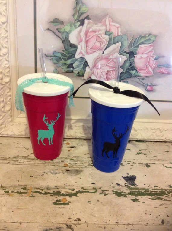 Personalized deer solo cups with lids/straws