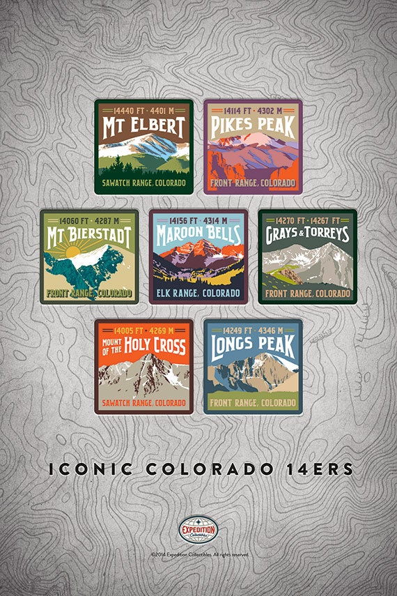 Colorado 14ers Poster 20 x 30 by ExpeditionSouvenirs on Etsy