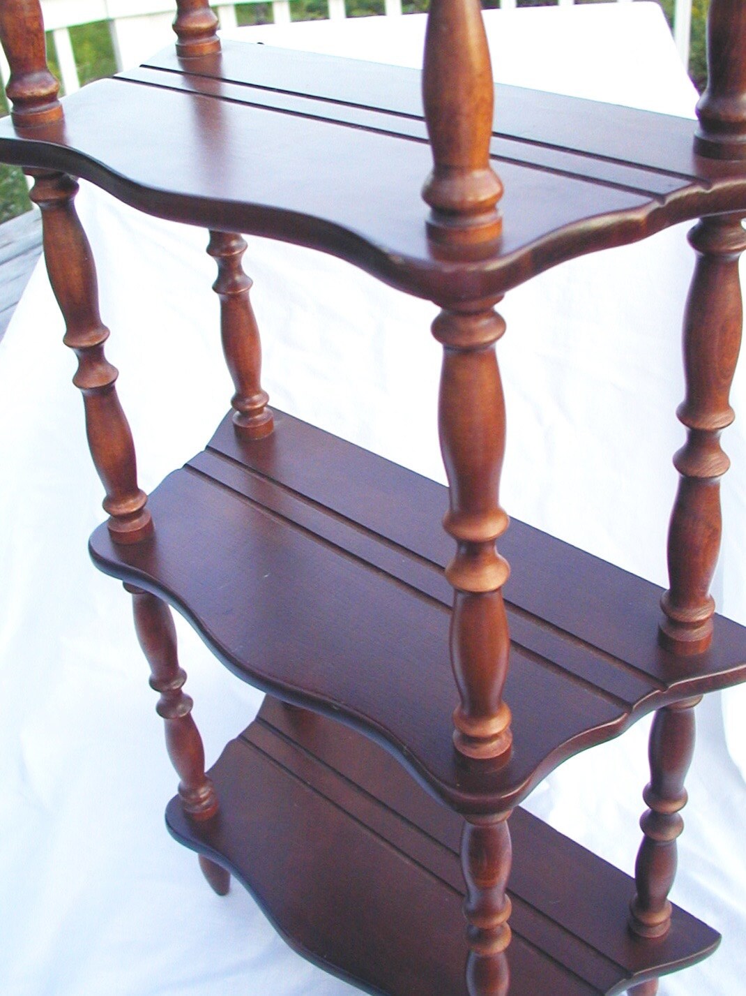 Vintage 3 tier wood wall shelf stand alone photo plate tea cup