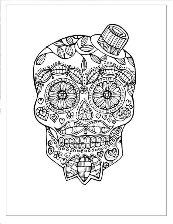 Sugar Skull Coloring Page to Print and by LittleShopTreasures