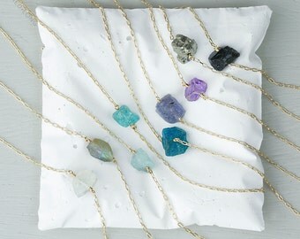 Raw Crystal BRACELET / 14k Gold fill or Sterling Chain / Minimal Crystal Necklace / Rough Cut Gemstone Bracelet by Layered and Long LB606