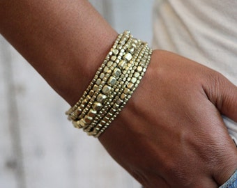 Stretch Bead Bracelet, Gold Bracelet, Bracelet Set, Yoga Bracelet, Gold Bead Stretch Bracelet, Metal Bead Stretch Bracelet, Gold Bracelets