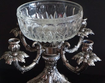Vintage, Silver Plated Hollywood Regency Candelabra Centerpiece