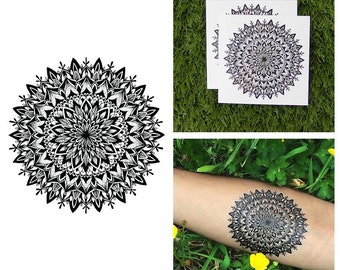 Intricate Flower Mandala Symmetrical Henna Detailed Traditional Temporary Tattoo (Set of 2)