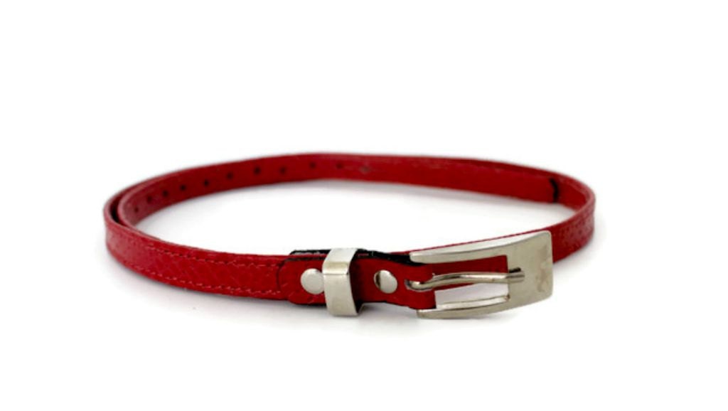 Red leather belt women Women's leather belt Skinny