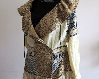 Ivory Beige Extravagant Coat Tapestry Coat Uniqued Coat Recycled Sweaters Loose Fit Top Oversize Loose Upcycled Clothing Bohemian Clothing