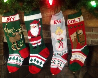 Knitted Christmas Stocking Moose Waving Santa Angel Horse