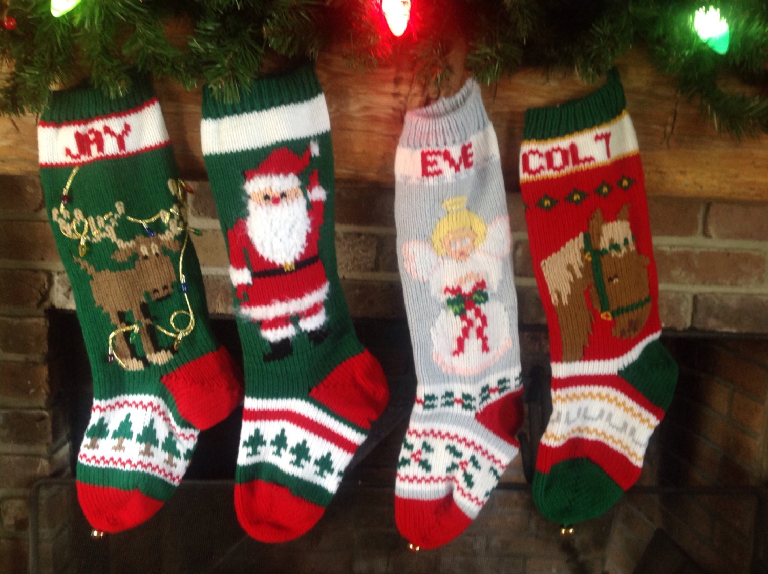 Knitted Christmas Stocking Moose Waving Santa Angel Horse